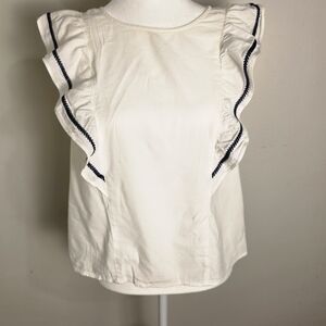 Banana Republic Cream Ruffled Blouse with Black Trim